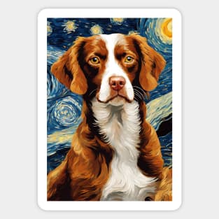 Adorable Brittany Spaniel Dog Breed Painting in a Van Gogh Starry Night Art Style Sticker